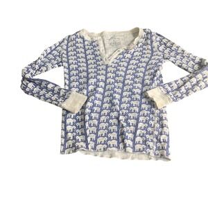 Roberta Roller Rabbit Pajama Top Kids Blue Elephant‎ Print Henley SIZE 8